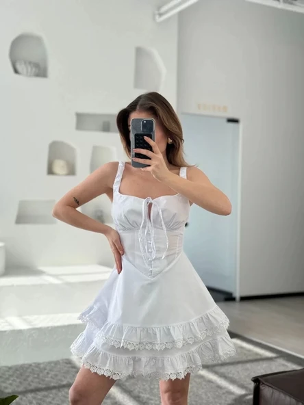 Mini Askılı Elbise - Beyaz ürün görseli 1