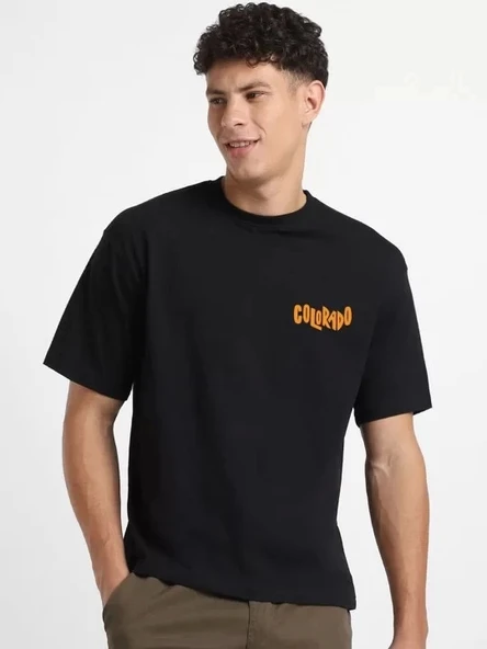 Erkek Baskılı Oversize T-shirt - Siyah ürün görseli 1