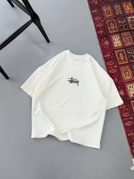Erkek Baskılı Oversize T-shirt - Beyaz ürün görseli