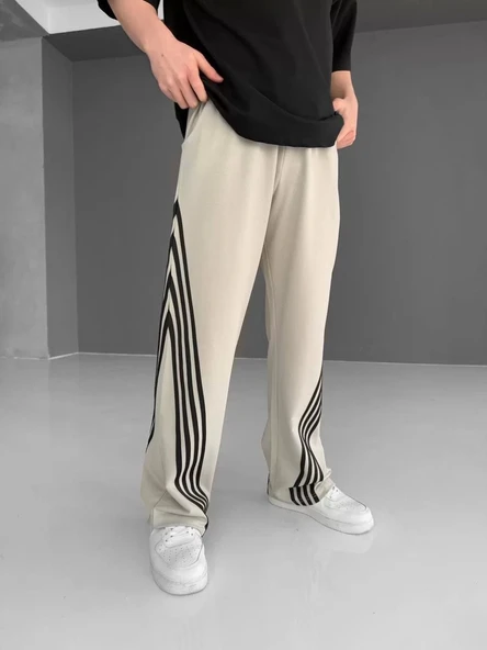 İki İplik Kumaş Şeritli Alt Esofman - Gri ürün görseli 1