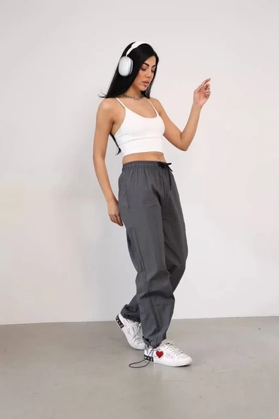 Praşut Kumaş Paça Cepli Baggy Eşofman - Antrasit ürün görseli 1