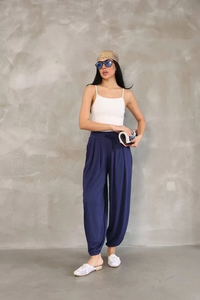 Osy Modal Yumuşak Dokulu Kumaş Şalvar Pantalon - Lacivert - Resim 2