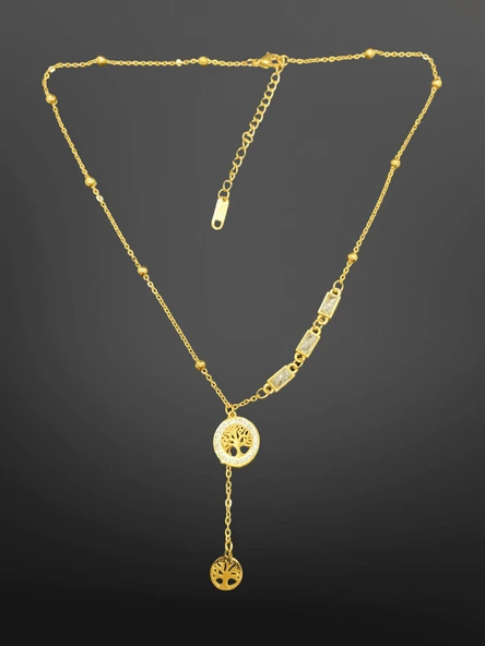 Gold Renk Hayat Ağacı Temalı 316L Çelik Y-Kolye - Şık ve Anlamlı ürün görseli 1