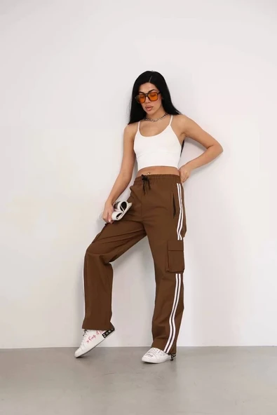 Praşut Kumaş Kargo Çeplı Baggy Esofman - Kahve ürün görseli 1