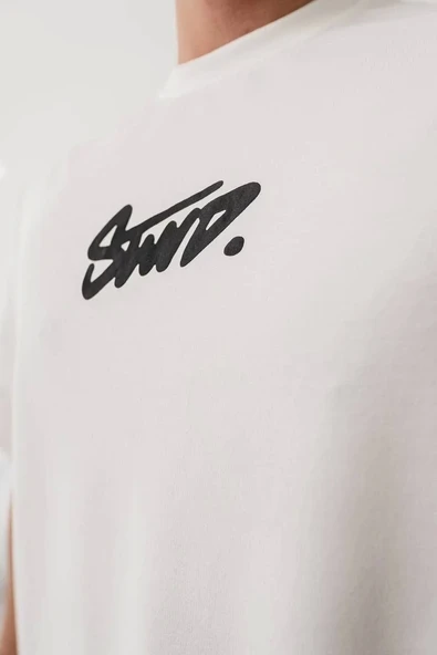 Erkek Baskılı Oversize T-shirt - Beyaz ürün görseli