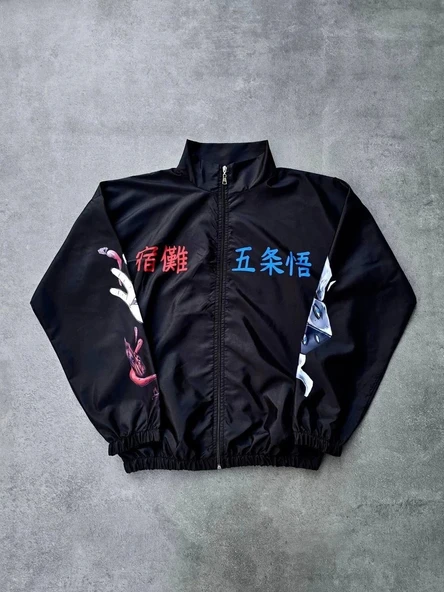 Fermuarlı Dijital Baskılı Rüzgarlık - Siyah - Resim 2