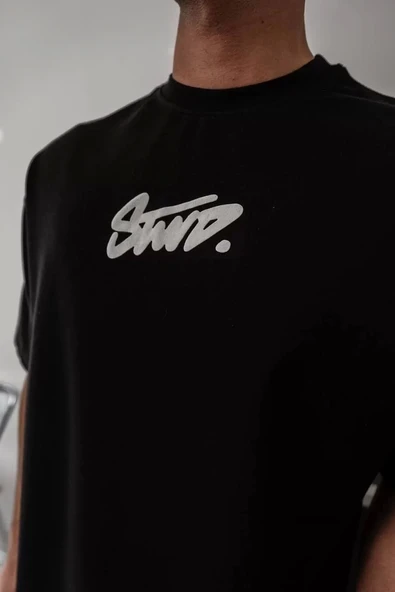 Erkek Baskılı Oversize T-shirt - Siyah ürün görseli 1