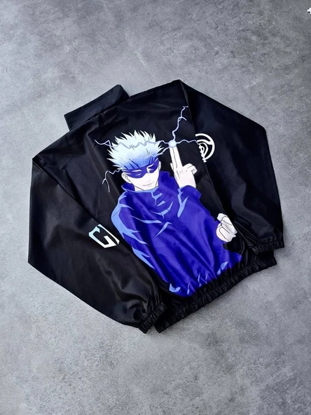 Fermuarlı Dijital Baskılı Rüzgarlık - Siyah - Resim 3