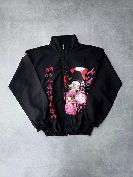 Fermuarlı Dijital Baskılı Rüzgarlık - Siyah ürün görseli 1