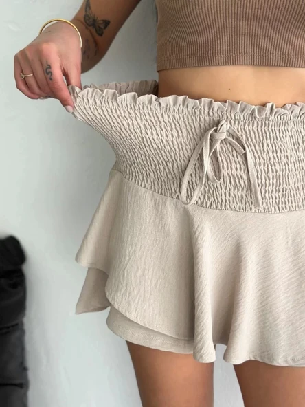 Ayrobin Şortlu Etek - Bej - Resim 7