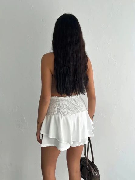 Ayrobin Şortlu Etek - Beyaz - Resim 2