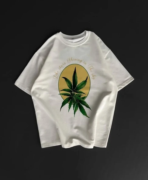 Ön ve Arka Baskılı Oversize Bisiklet Yaka T-shirt- Beyaz ürün görseli 1