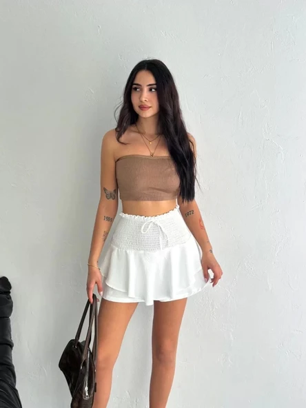 Ayrobin Şortlu Etek - Beyaz - Resim 5