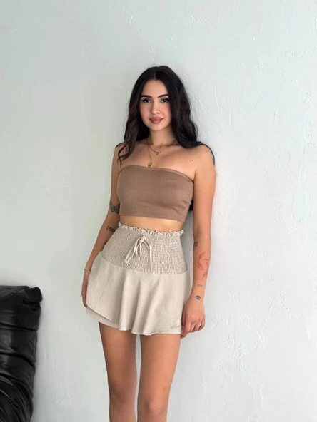Ayrobin Şortlu Etek - Bej - Resim 3