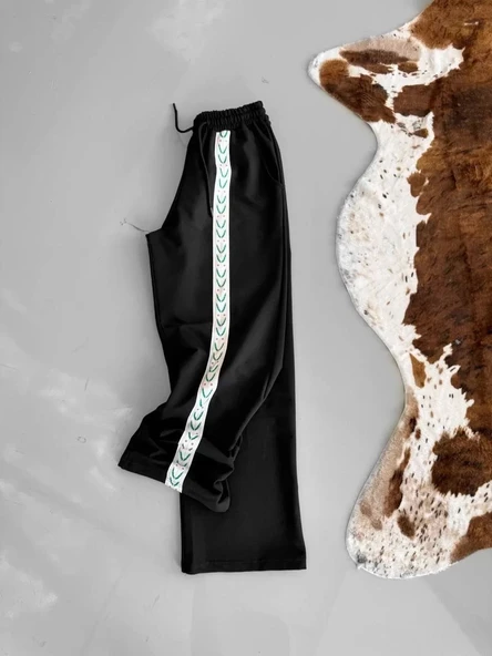 İki İplik Kumaş Şeritli Alt Esofman - Siyah - Resim 2