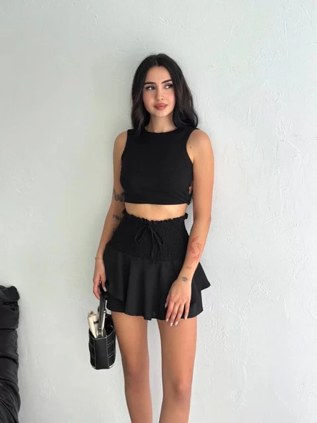 Ayrobin Şortlu Etek - Siyah - Resim 4