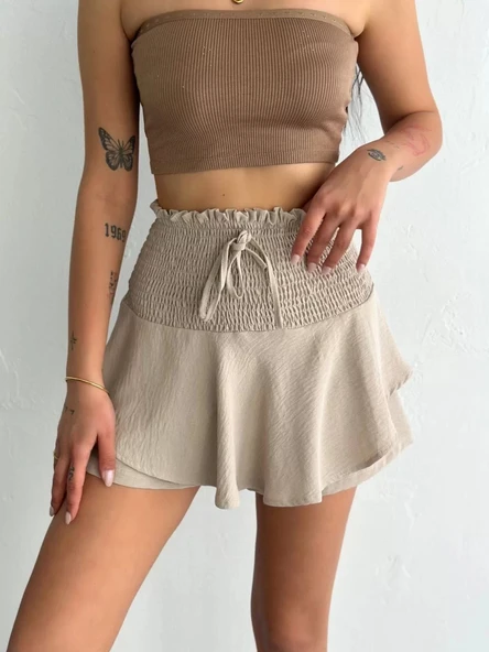 Ayrobin Şortlu Etek - Bej - Resim 6
