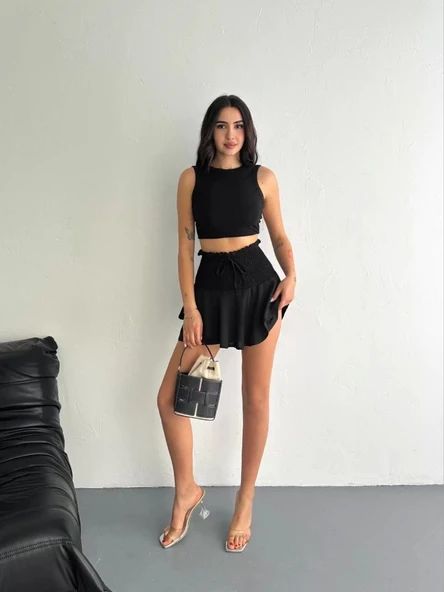 Ayrobin Şortlu Etek - Siyah ürün görseli