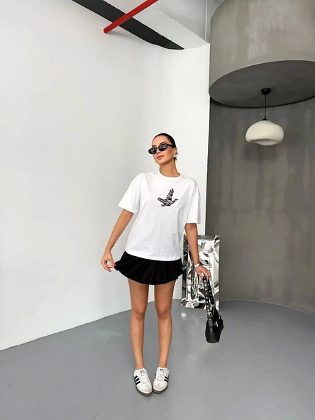 Kısa Kol Baskılı T-shirt - Beyaz - Resim 2