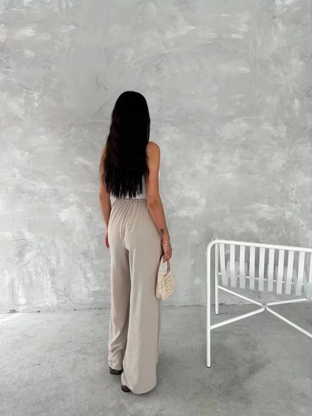 Ayrobin Oversize Kadın Pantalon - Bej - Resim 5