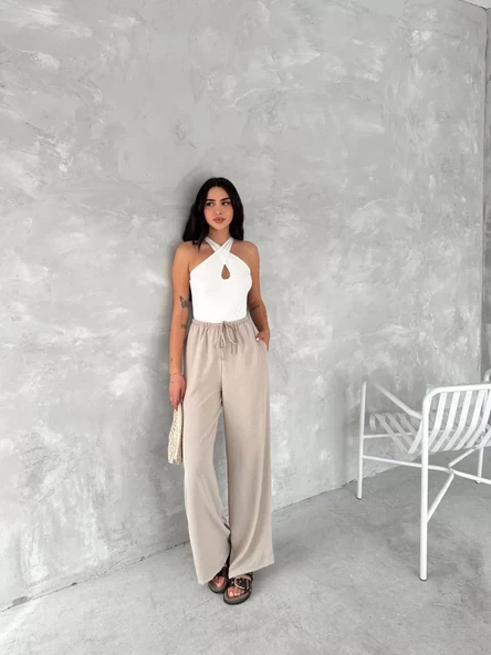 Ayrobin Oversize Kadın Pantalon - Bej - Resim 6