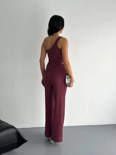 Asimetrik Crop Pantalon ikili Takım - Gül Kurusu - Resim 2