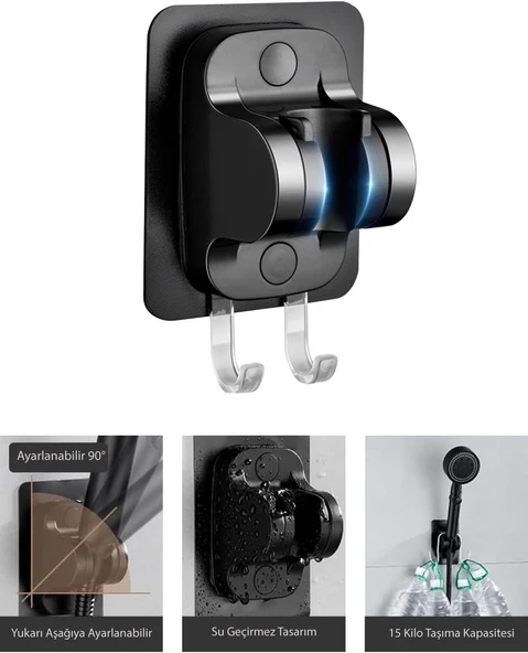 EUROMIX Yapışkanlı Banyo Duş Mafsalı Duş Başlığı Askısı 15 kg Taşıma Kapasiteli Mafsal Tutacak - Resim 2