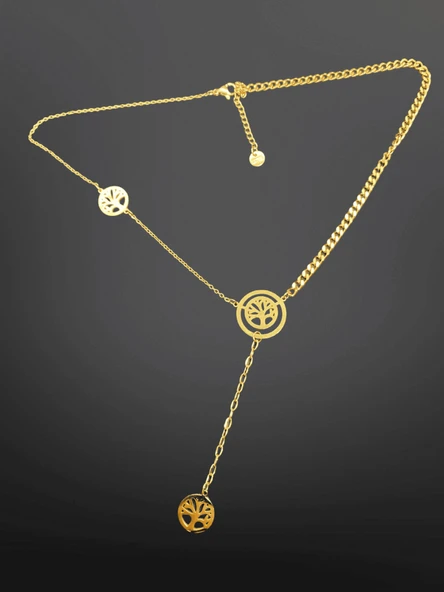Minimal Gold Renk Hayat Ağacı Temalı 316L Çelik Y-Kolye - Anlamlı ve Şık Zincir Detaylı ürün görseli 1