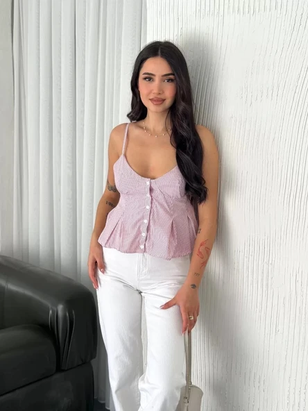 Askılı Dekolte deraylı crop - Kırmızı - Resim 6