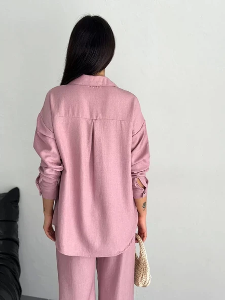 Gömlek Pantolon ikili Takım - Toz Pembe - Resim 4