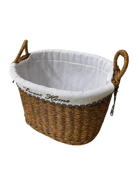 KULPLU OVAL KUMAŞLI SEPET BÜYÜK BOY 33 x 23 x 28 cm - 1