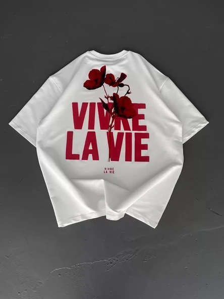 Baskılı Oversize Bisiklet Yaka T-shirt - Beyaz ürün görseli