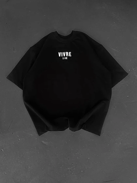 Baskılı Oversize Bisiklet Yaka T-shirt - Siyah - Resim 2