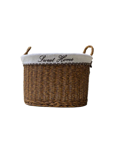 KULPLU OVAL KUMAŞLI SEPET BÜYÜK BOY 33 x 23 x 28 cm - 4
