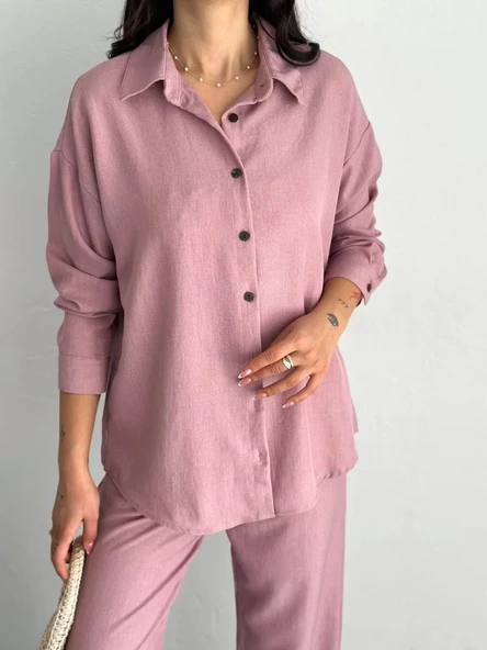 Gömlek Pantolon ikili Takım - Toz Pembe - Resim 6