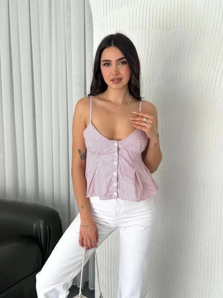 Askılı Dekolte deraylı crop - Kırmızı ürün görseli 1