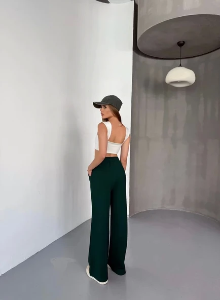 Osy Modal Yumuşak Dokulu Kumaş Nakış işlemeli Rahat Bol Paça Eşofman Pantalon - Yeşil - Resim 2