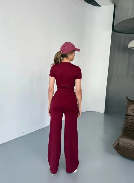 Osy Modal Yumuşak Dokulu Kumaş Nakış işlemeli Rahat Bol Paça Eşofman Pantalon - Bordo - Resim 2