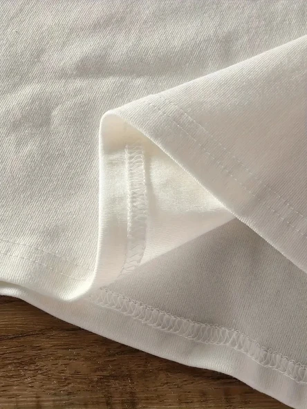 20/1 Penye Compack Baskılı Oversize Bisiklet Yaka Kısa Kol Yazlık T-shirt - Beyaz - Resim 5