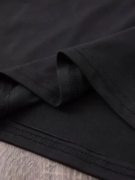 20/1 Penye Compack Baskılı Oversize Bisiklet Yaka Kısa Kol Yazlık T-shirt - Siyah - Resim 3