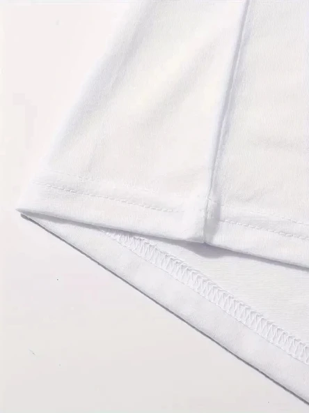 20/1 Penye Compack Baskılı Oversize Kahve Desenli Kadın Kısa Kol T-shirt - Beyaz - Resim 2