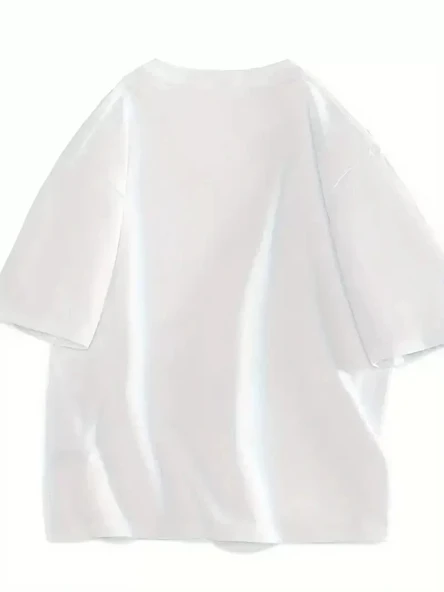 20/1 Penye Compack Gülücük Baskılı Oversize Bisiklet Yaka Kısa Kol Yazlık T-shirt - Beyaz - Resim 4