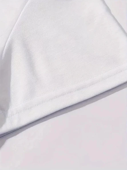 20/1 Penye Compack Baskılı Oversize Kahve Desenli Kadın Kısa Kol T-shirt - Beyaz - Resim 5