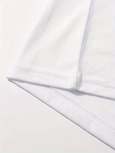 Brooklyn Harf Baskılı Düşük Omuzlu T-shirt, Rahat Kısa Kollu Bol T-shirt, Kadın Giyim - Beyaz - Resim 5