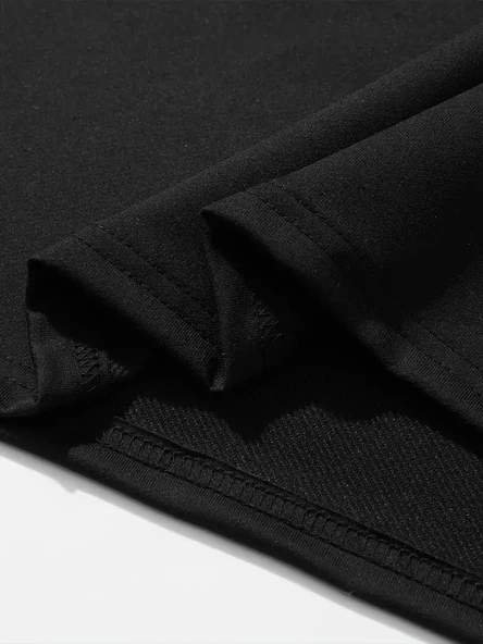 erkek büyük beden Kart baskılı düz renk kısa kollu bisiklet yaka tişört gündelik giyim - Siyah - Resim 6