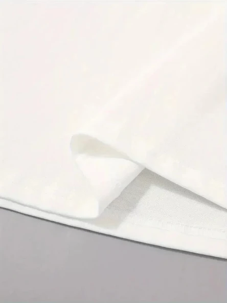 20/1 Penye Compack Sarj %1 Baskılı Oversize Bisiklet Yaka Kısa Kol Yazlık T-shirt - Beyaz - Resim 3