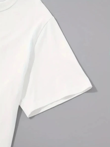 20/1 Penye Compack Sarj %1 Baskılı Oversize Bisiklet Yaka Kısa Kol Yazlık T-shirt - Beyaz - Resim 2