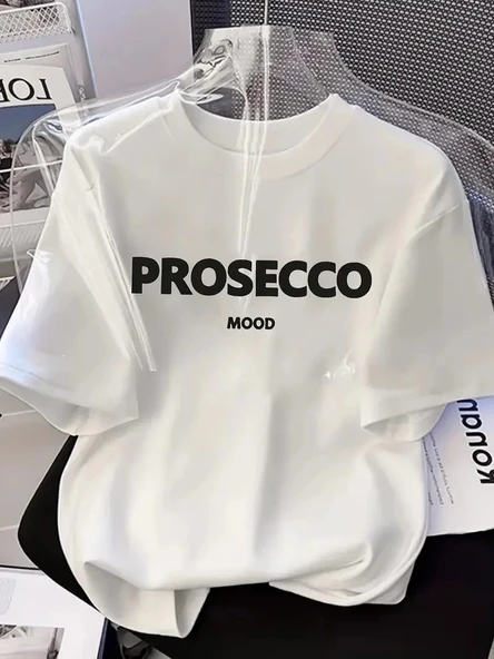 20/1 Penye Compack Baskılı Oversize Kısa Kol Bisiklet Yaka T-shirt - Beyaz ürün görseli 1