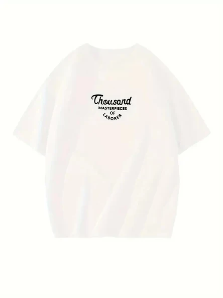 Thousand Ön Arka Baskılı Oversize Bisiklet Yaka T-shirt - Beyaz - Resim 2