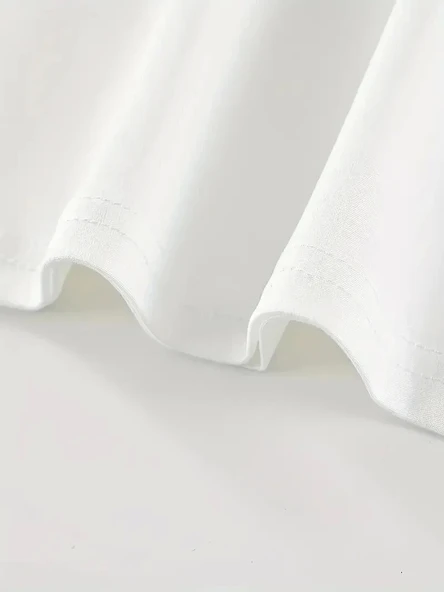 20/1 Penye Compack Baskılı Oversize Kısa Kol Bisiklet Yaka T-shirt - Beyaz - Resim 4